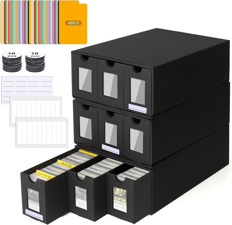 BILIPLE 9000+ Trading Card Storage Box for Commander Display, Card Deck Box Cardboard with 48 Dividers, Labels & Tapes, Trading Card Collection Box Fit for TCG, PTCG, MTG and Sport Cards - Image 1